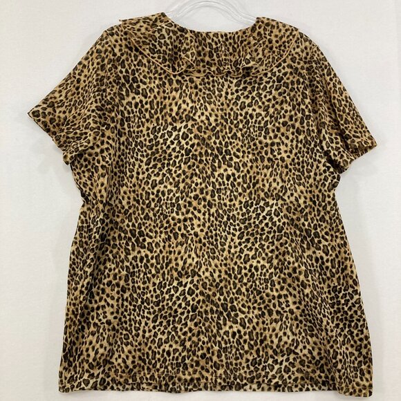 Lauren Ralph Lauren size 3X Leopard Print Ruffle Mesh Stretch Short Sleeve Top - Picture 9 of 10